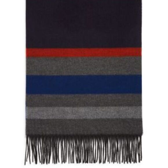 The Men's Store Bloomingdales Navy Block Striped Scarf OS NWT - Picture 1 of 4